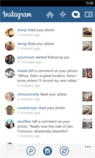 Actualités d'Instagram sur Windows Phone
