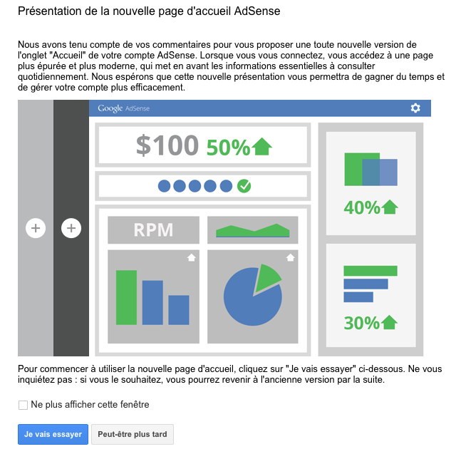 Une nouvelle page d'accueil pour Google AdSense
