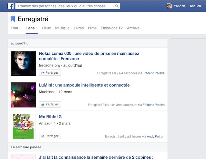 Visualisation de tous vos liens sauvegardés