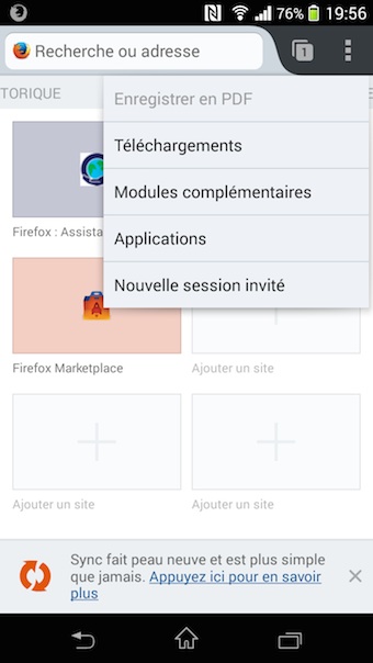 Accès aux applications depuis Firefox 29 bêta