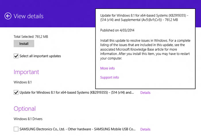 Une fois la base de registre modifiée, vous avez accès à Windows 8.1 Update 1