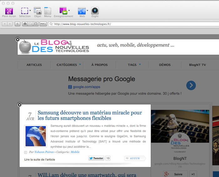 Capture d'un élément de la DOM