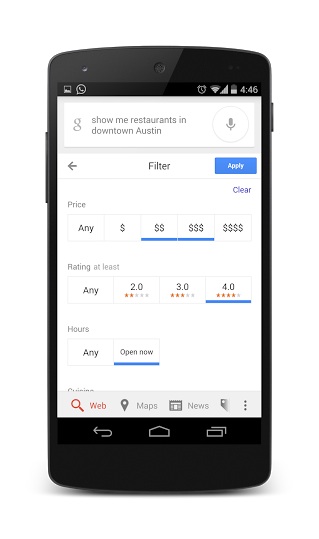 Google souhaite accélérer la recherche de restaurant, hôtel sur Android