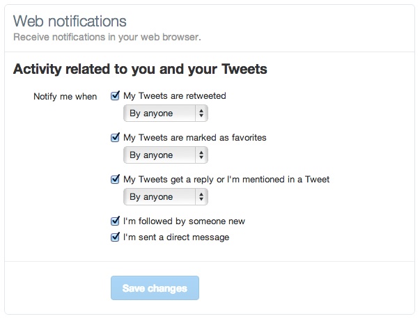 Configuration des notifications à recevoir Configuration des notifications à recevoir