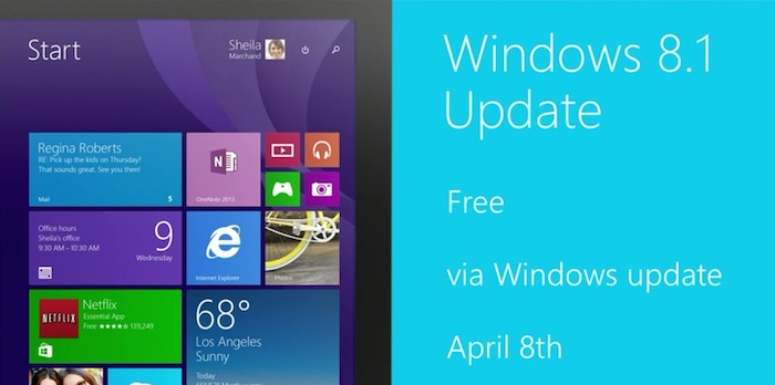 La mise à jour de Windows 8.1 sera disponible gratuitement à partir du 8 avril