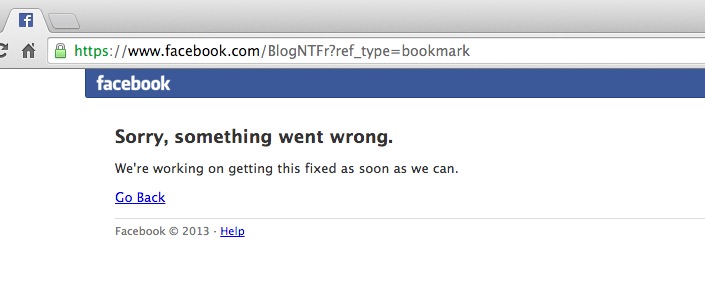 Facebook down : 'Sorry, something went wrong.'