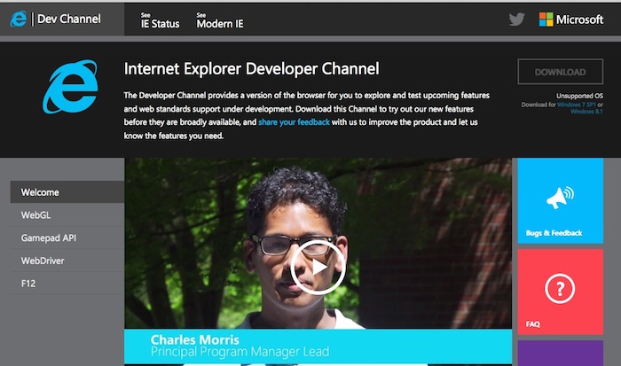 Internet Explorer Dev Channel