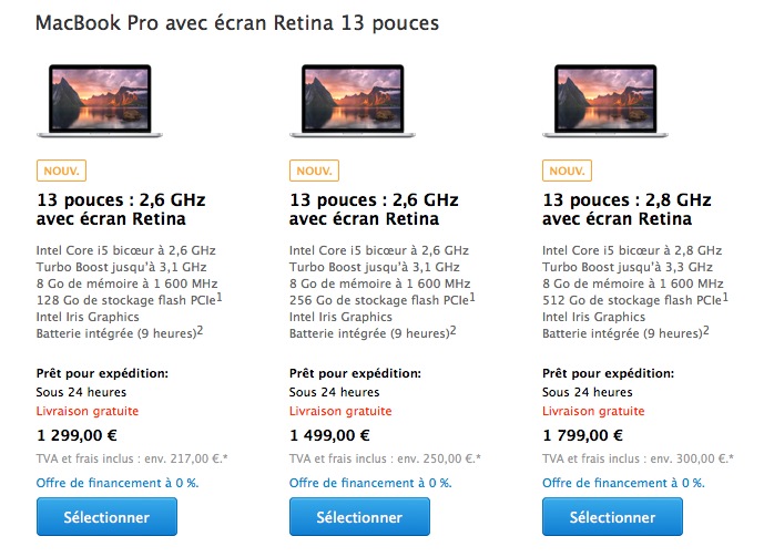 Nouveaux MacBook Pro Retina de 13 pouces