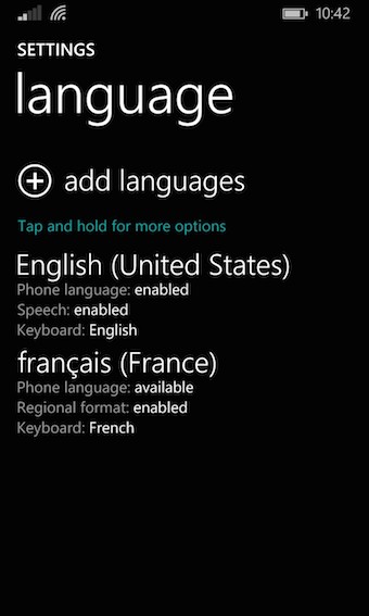 Configuration de la langue de Windows Phone 8.1
