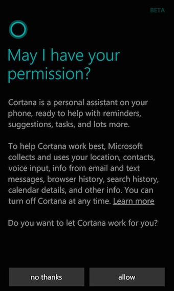 Autorisation de Cortana