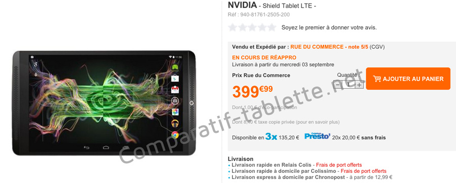NVIDIA Shield Tablet LTE : en vente chez Rue du commerce