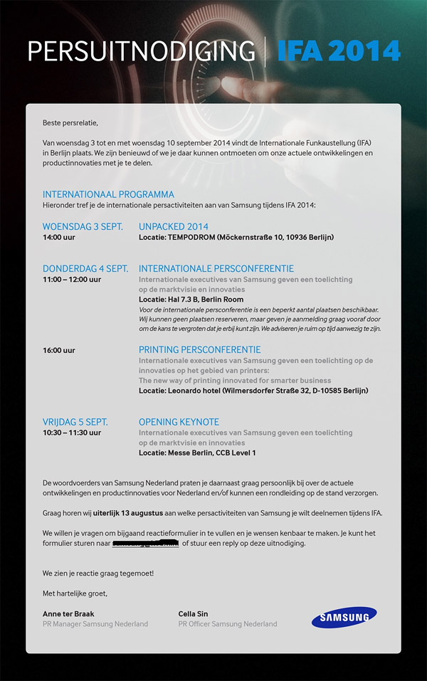Carton d'invitation pour l'Unpacked 2 2014 de Samsung
