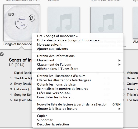 Supprimer l'album de U2 sur iTunes