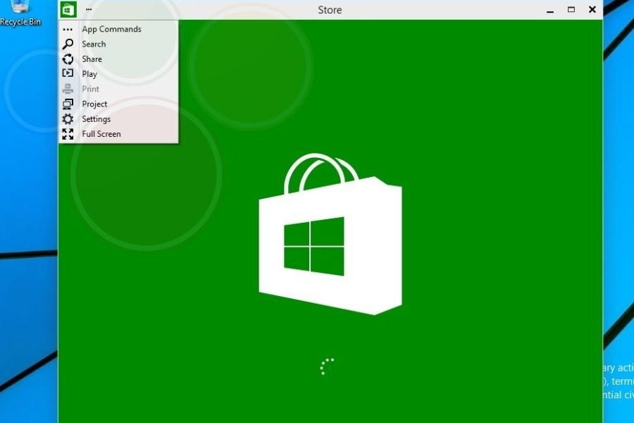 Windows 9 - menu de l'application fenêtrée Windows Store