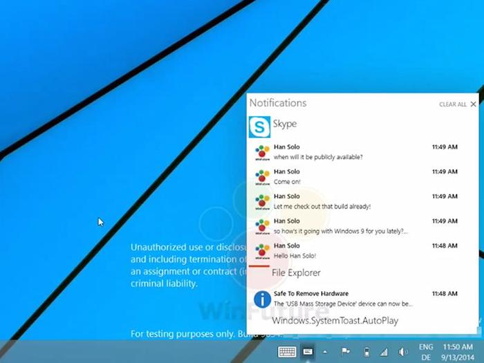 Windows 9 : jetez un oeil au centre de notifications en action