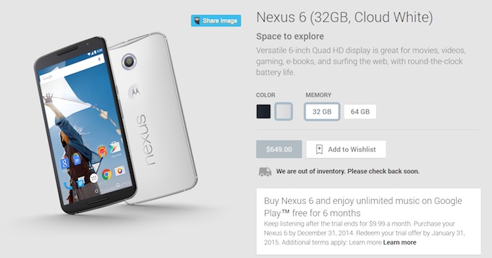 Le Nexus 6 pourrait être rare sur le Google Play Store