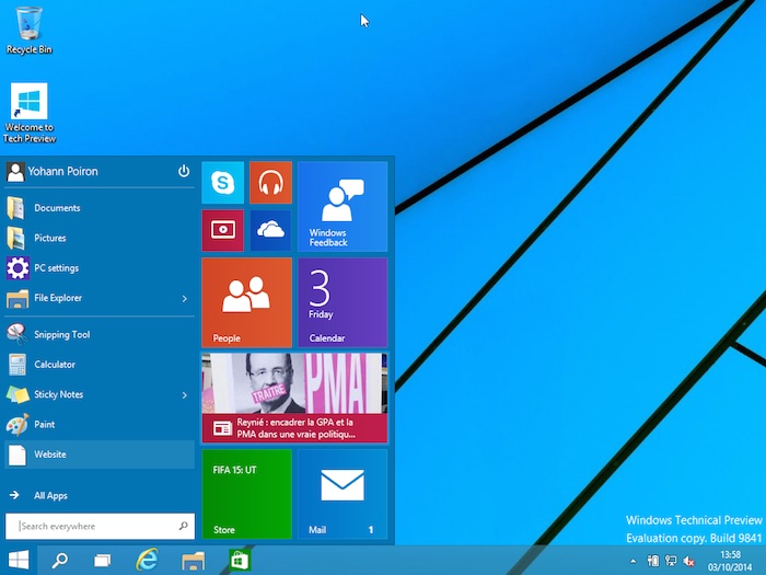 Windows 10 : menu Démarrer