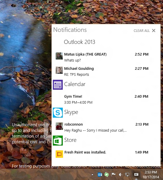 Windows 10 Technical Preview : le centre de notifications apparaît