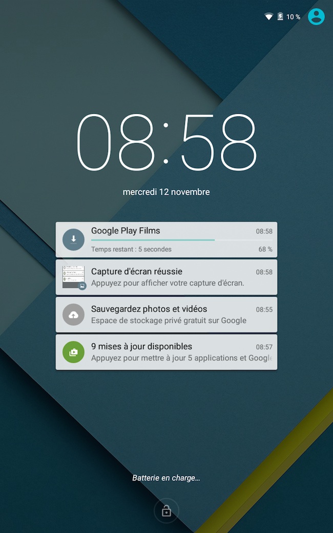 Android 5.0 Lollipop : écran de déverrouillage