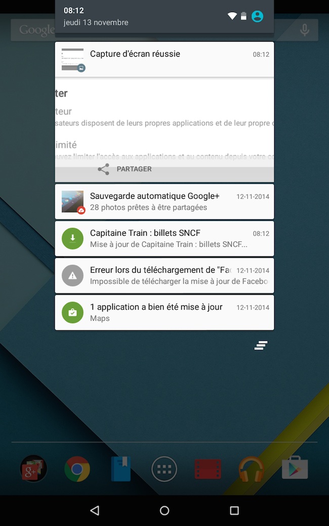 Android 5.0 Lollipop : notifications