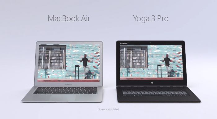 Microsoft oppose Yoga 3 Pro de Lenovo contre MacBook Air d'Apple