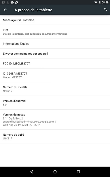Android 5.0 Lollipop sur la Nexus 7 2012 (Wi-fi)