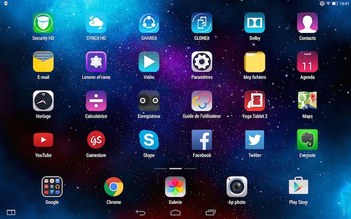 Lenovo Yoga Tablet 2 : écran d'accueil