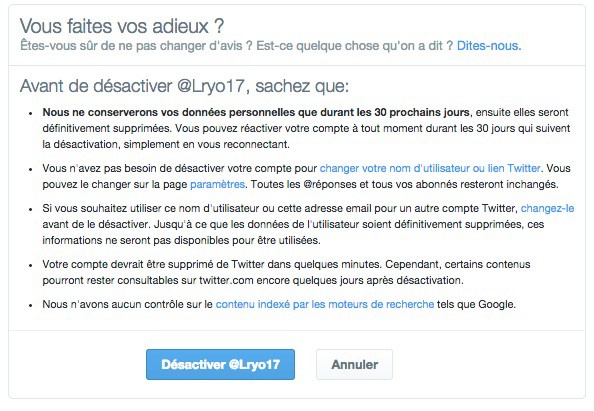 Fermeture d'un compte Twitter Fermeture d'un compte Twitter