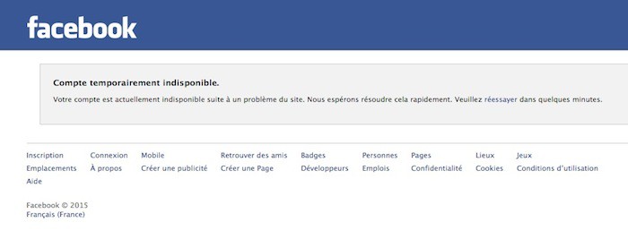 Facebook down : compte temporairement indisponible
