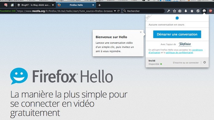 Firefox Hello - lancement du système