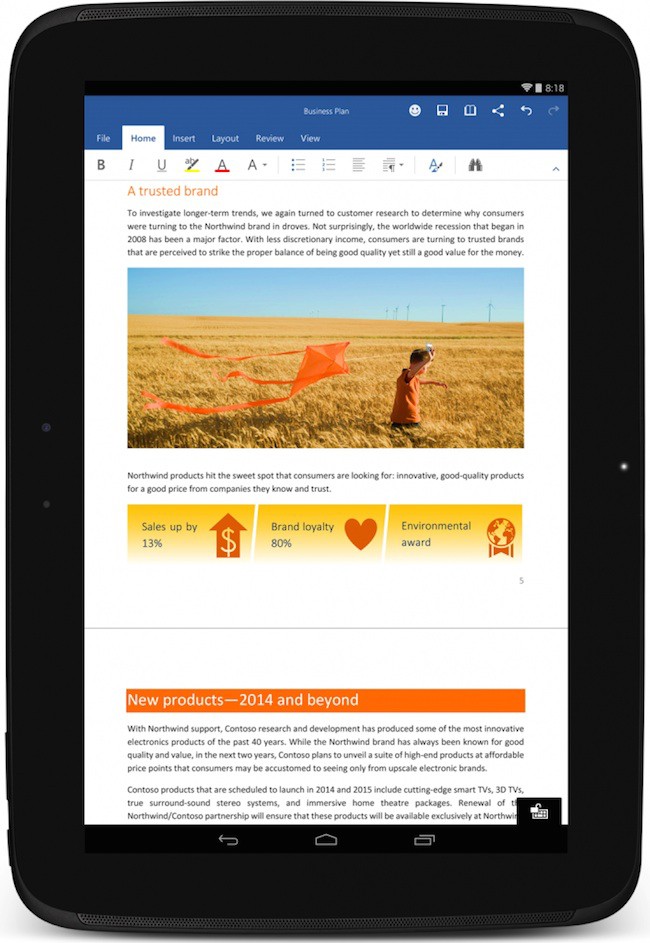 Word sur tablette Android