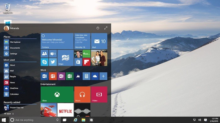 Windows 10 : menu Démarrer