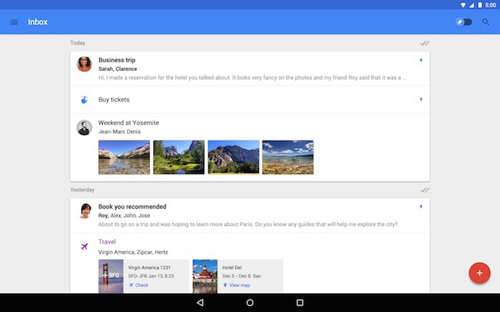 Google Inbox sur une tablette Android