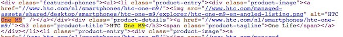Le code HTML du site de HTC confirme le nom de One M9