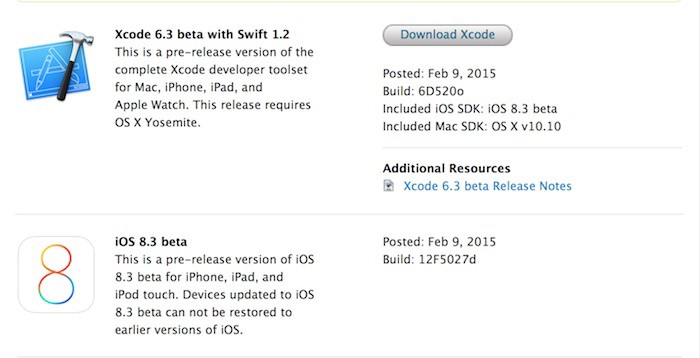 iOS 8.3 disponible aux développeurs