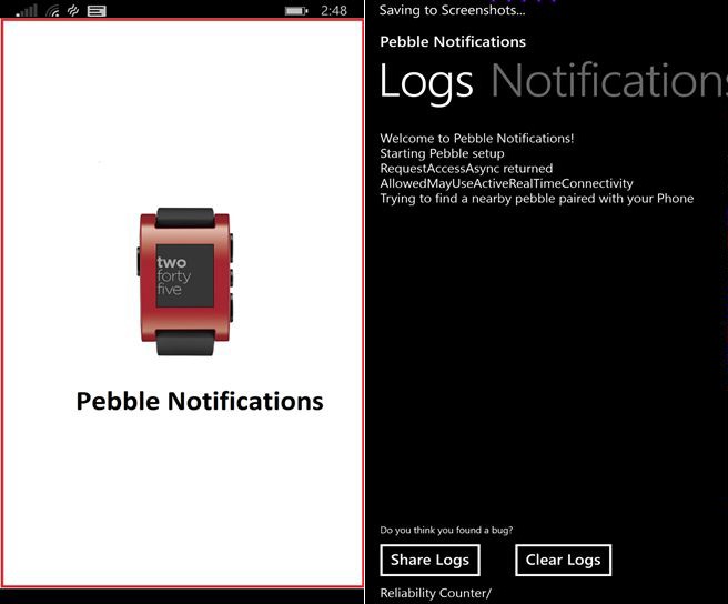 Notifications Pebble sur Windows Phone