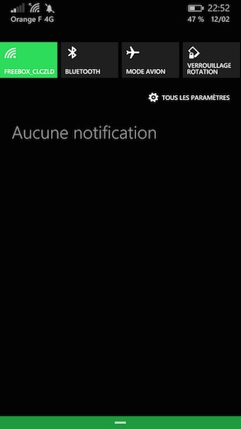 Centre d'actions sous Windows Phone 8.1