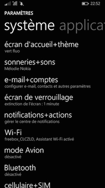Paramètres sous Windows Phone 8.1