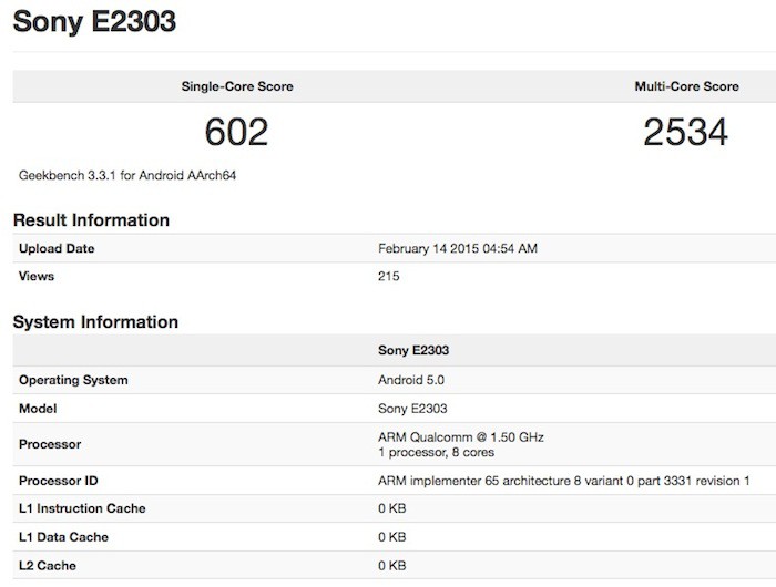 Sony E2303 : Geekbench Sony E2303 : Geekbench