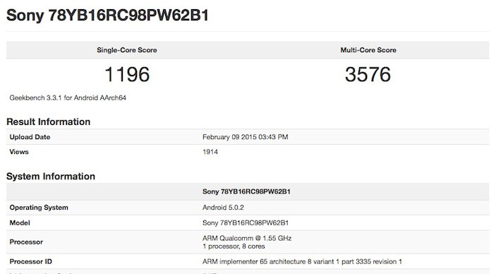 Sony Xperia Z4 : Geekbench