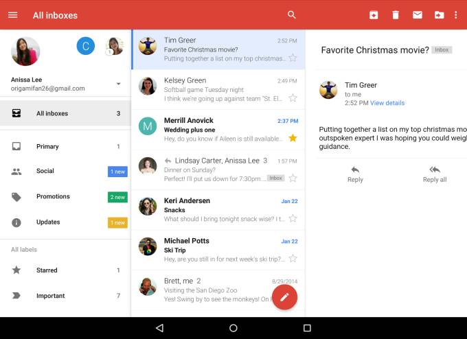 Gmail pour Android devient une boîte de réception unifiée