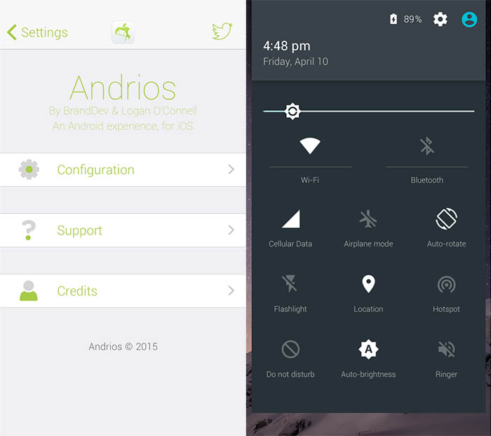 AndriOS : le style Android pour des iPhones jailbreakés