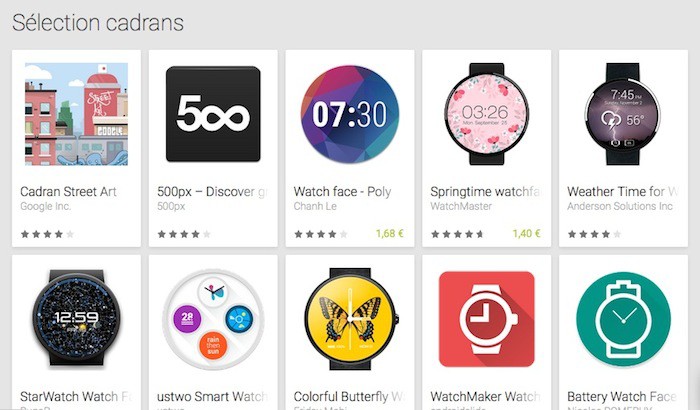 Cadrans pour Android Wear disponible sur le Google Play Store