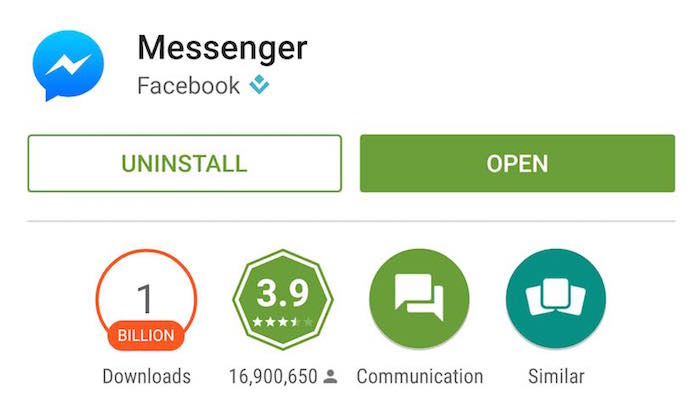 Facebook Messenger pour Android atteint 1 milliard de téléchargements