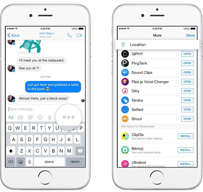 Ajout de la localisation dans Facebook Messenger