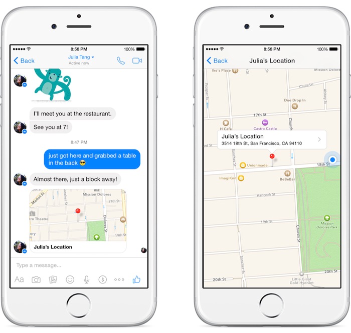 Affichage de la localisation dans Facebook Messenger
