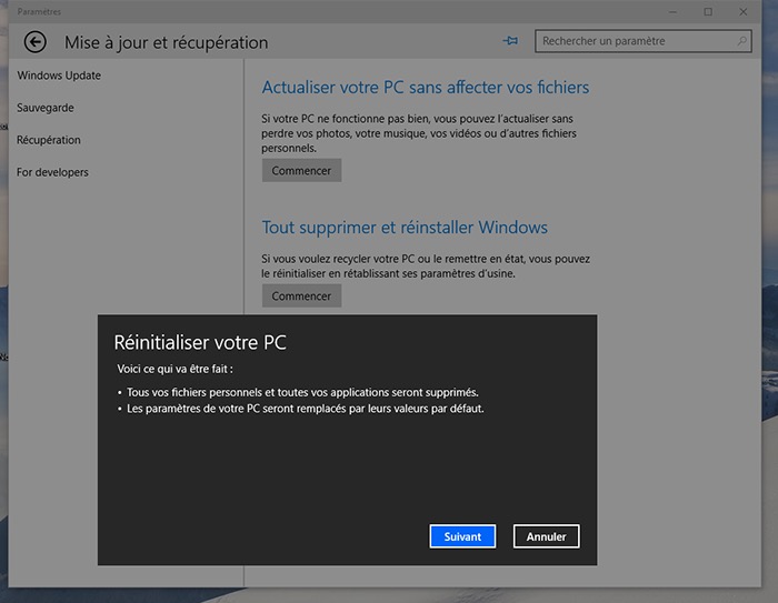 Windows 10 : processus de réinstallation