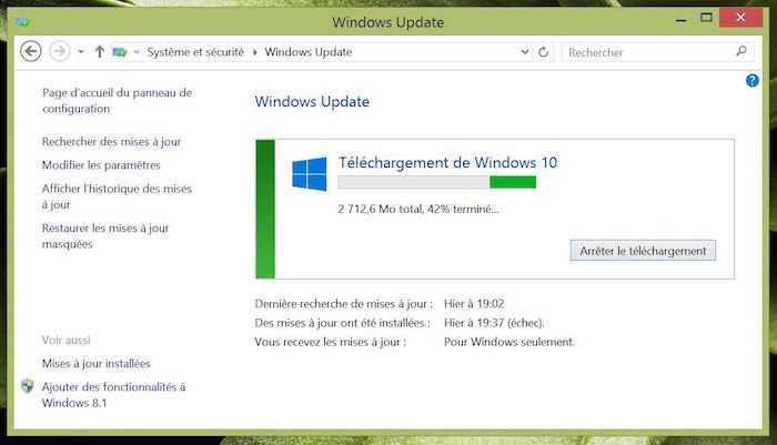 Téléchargement de Windows 10