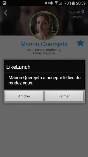 LikeLunch : acceptation d'une invitation