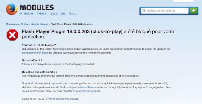 Mozilla en a assez des failles de sécurité de Flash, et désactive le plugin